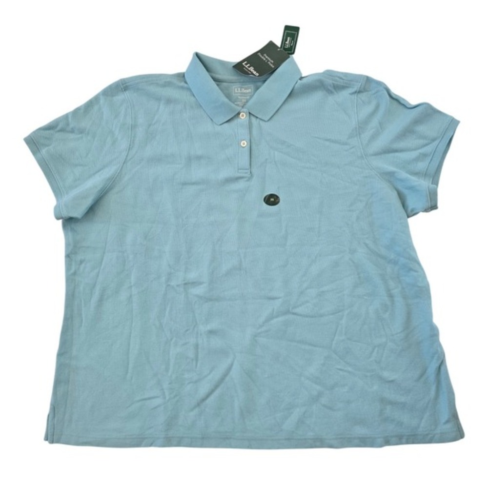 🆕️ - NWT - LL Bean Womens Premium Double L Polo‎ Shirt Sky Blue Relaxed Fit 3X